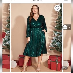 Brand New, Plus size, green, sequin dress with pockets from Bloomchic size 22-24